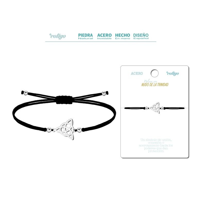 Pulsera Hilo Negro Triqueta / Nudo Trinidad Plateado - Coleccion amuleto pulsera negra